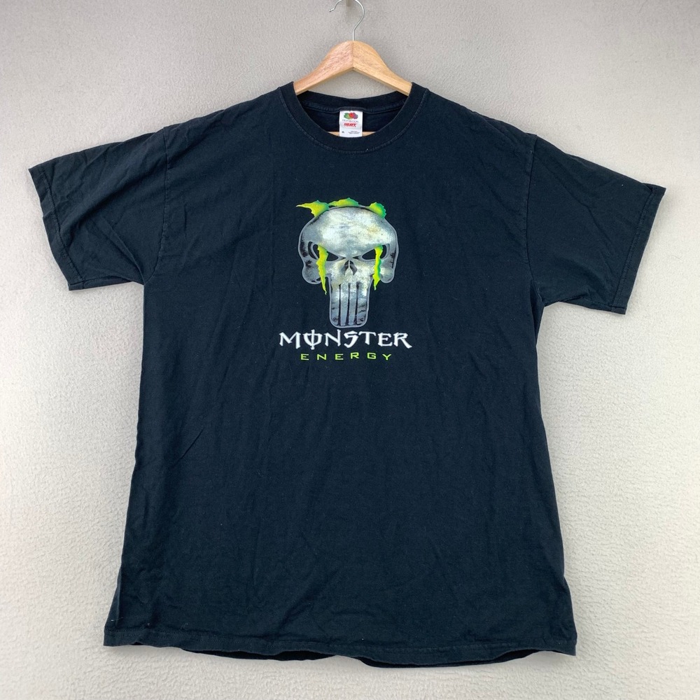 VTG Y2K Monster Energy Skull Graphic T-Shirt Mens XL Black Heavy Cotton